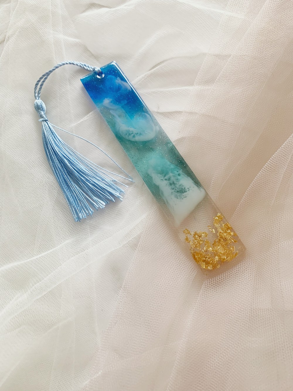 Blue resin bookmark with tassel